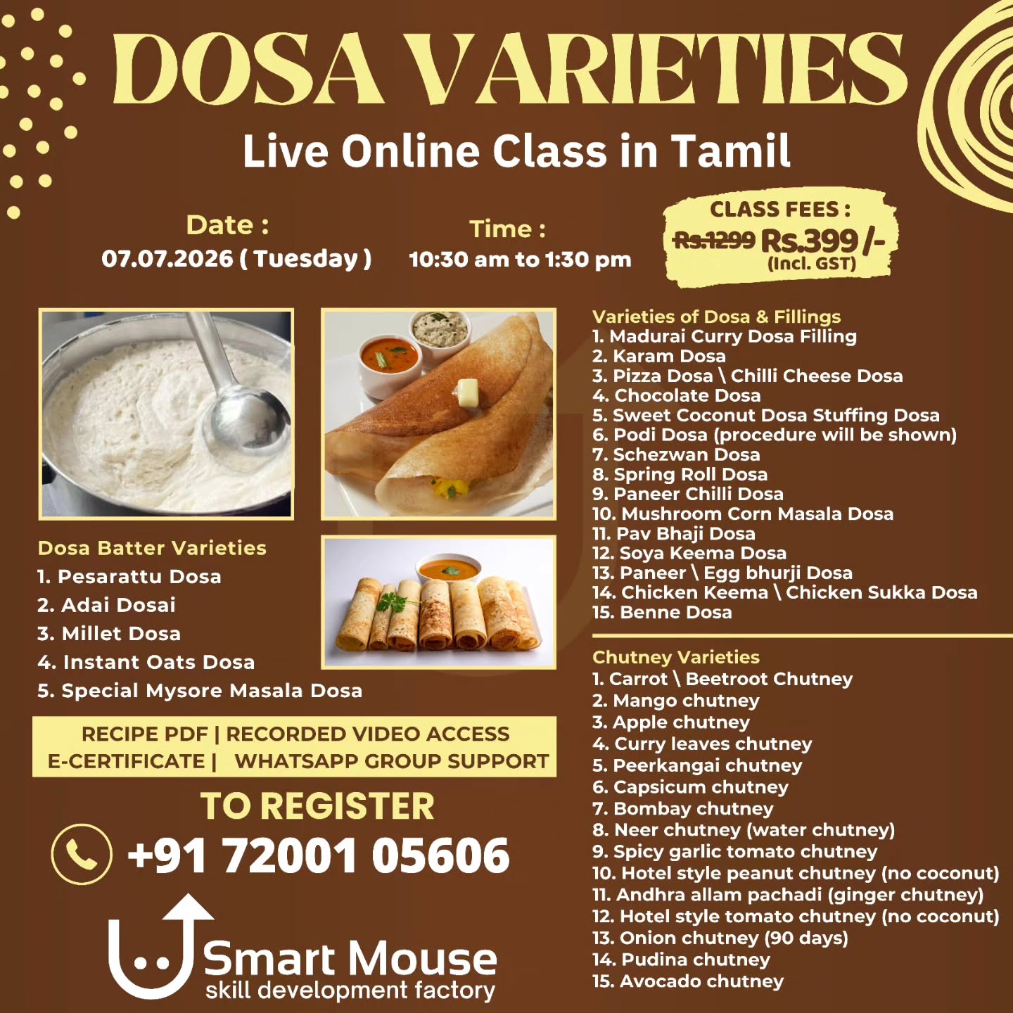 Dosa Varieties - Online Class in Tamil