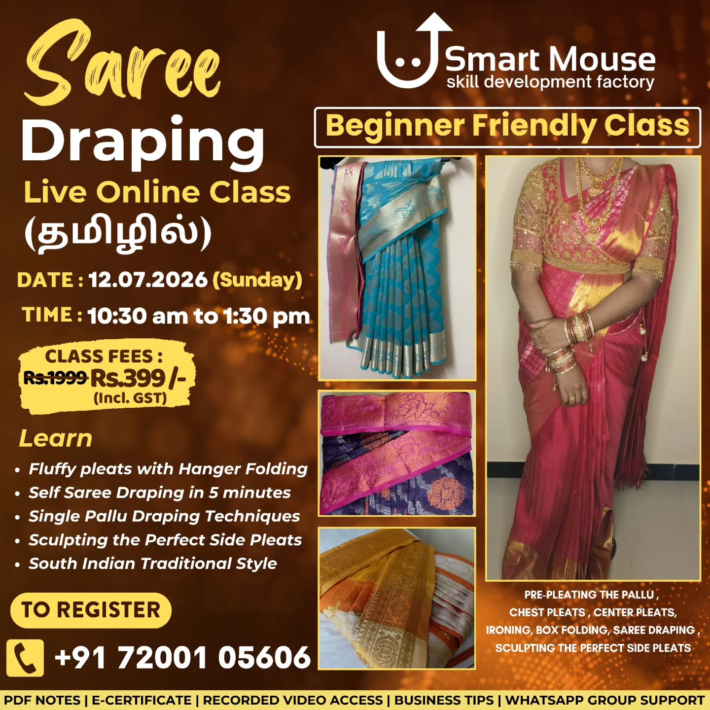 Saree Draping - One Day Live Online Class in Tamil