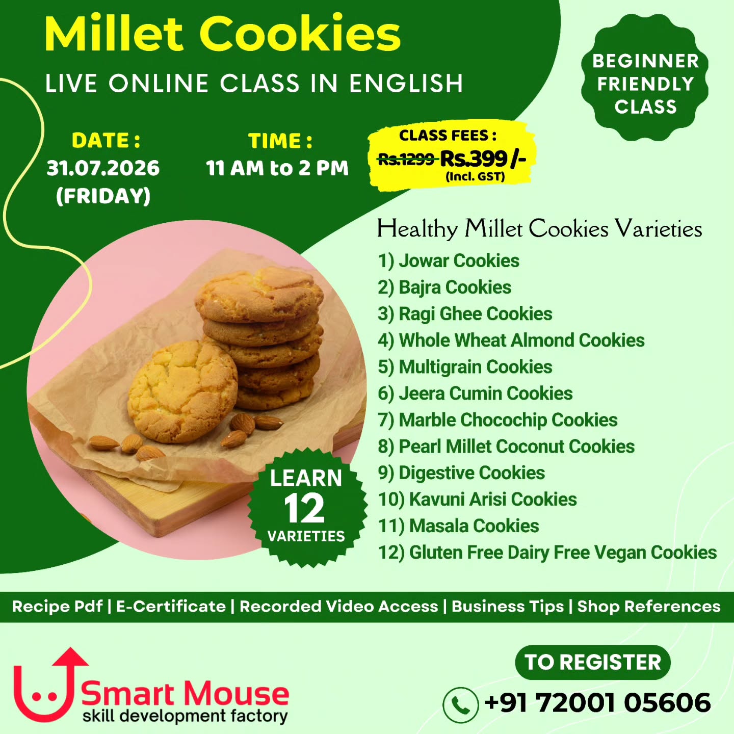 Millet Cookies - Live Online Class in English