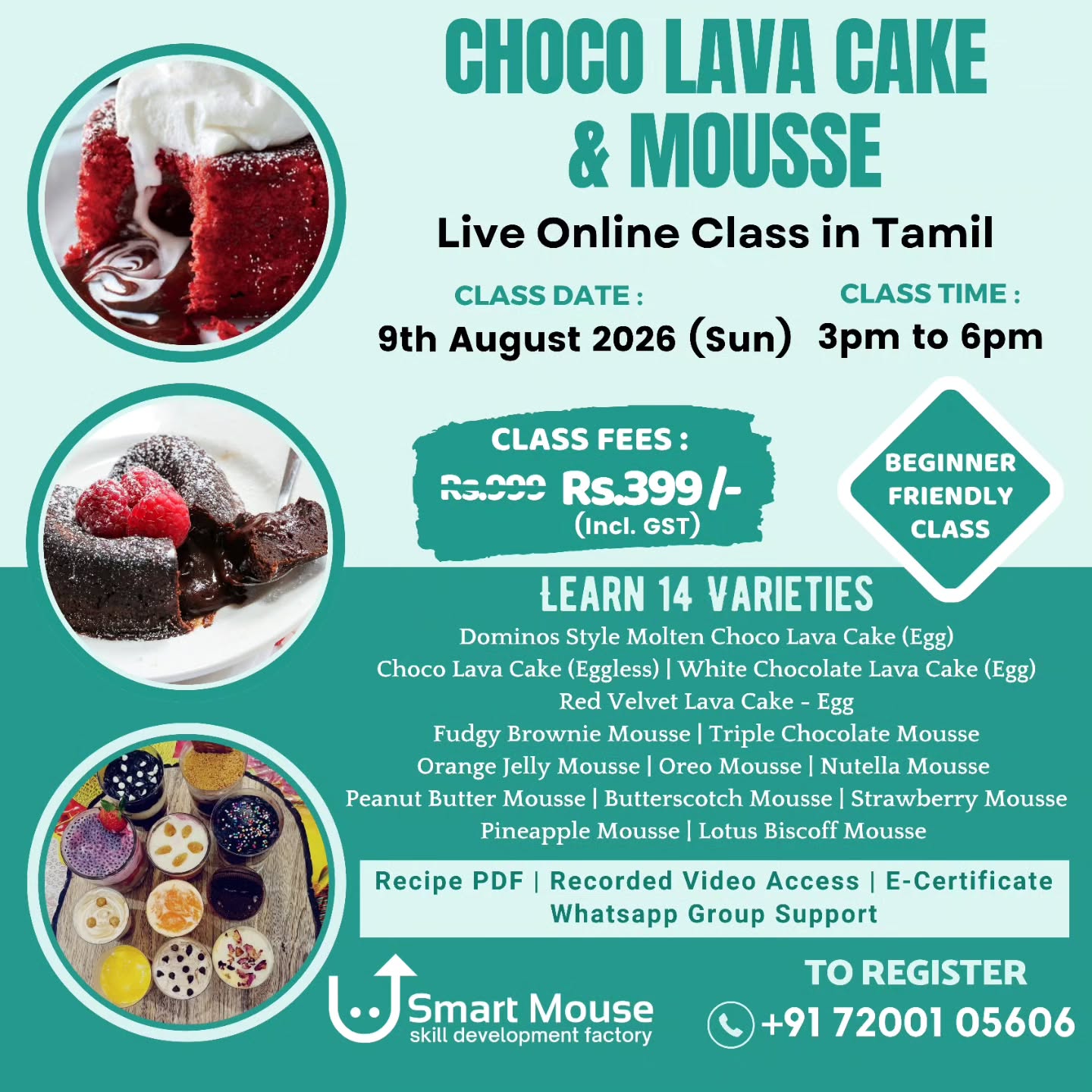 Choco Lava Cake & Mousse - Live Online Class in Tamil