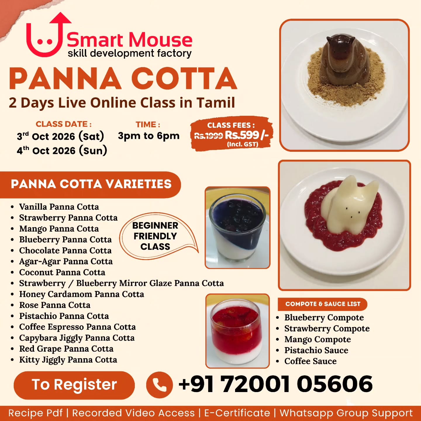 Panna Cotta - 2 Days Live Online Class in Tamil