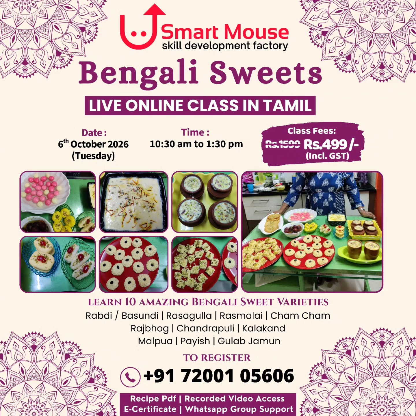 Bengali Sweets - One day Live Online Class in Tamil