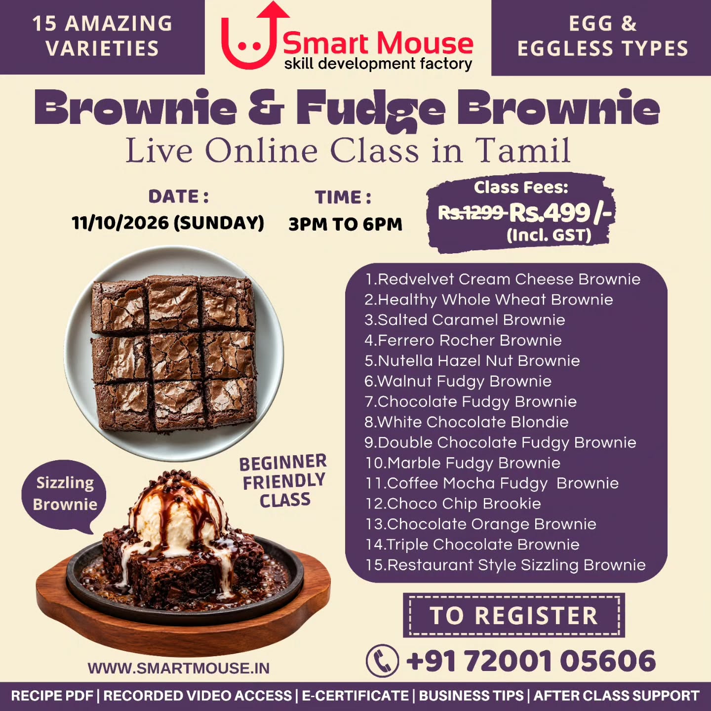 Brownie & Fudgy Brownie - Live Online Class in Tamil