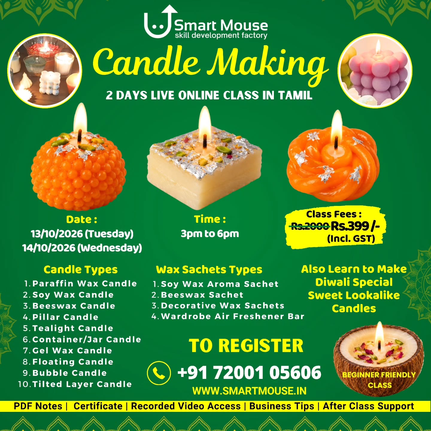 Candle Making - 2 Days Live Online Class in Tamil