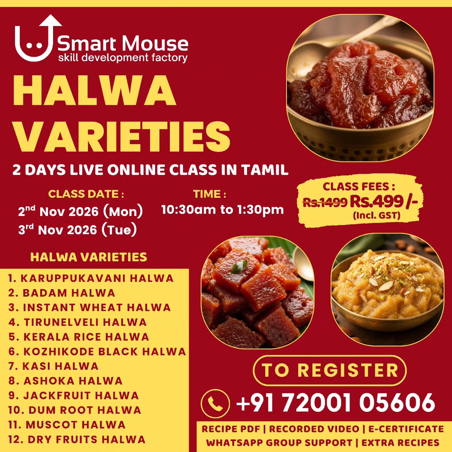 Halwa Varieties - Two Days Live Online class in Tamil